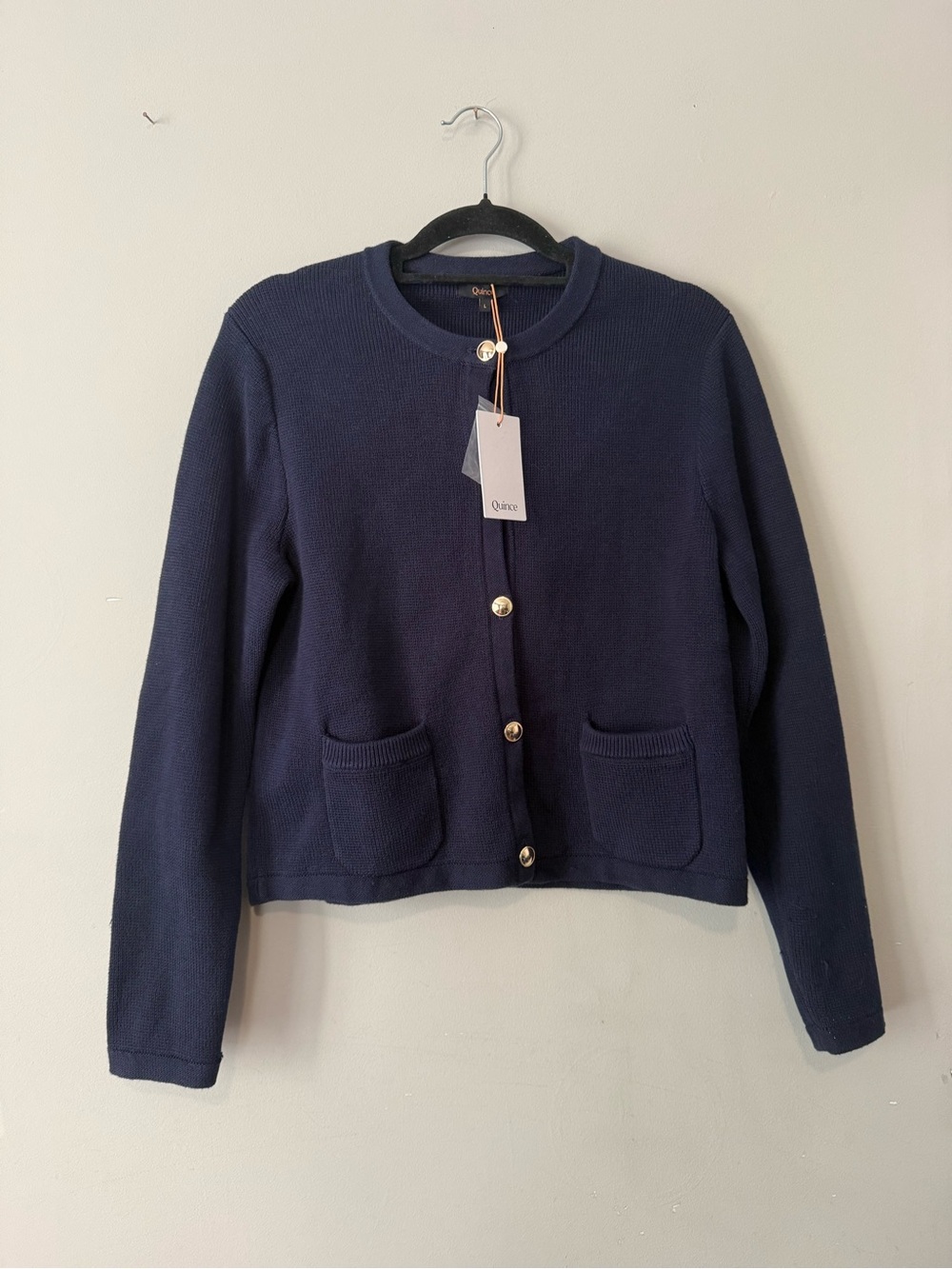 Quince Navy Knit Button-Front Cardigan Sweater